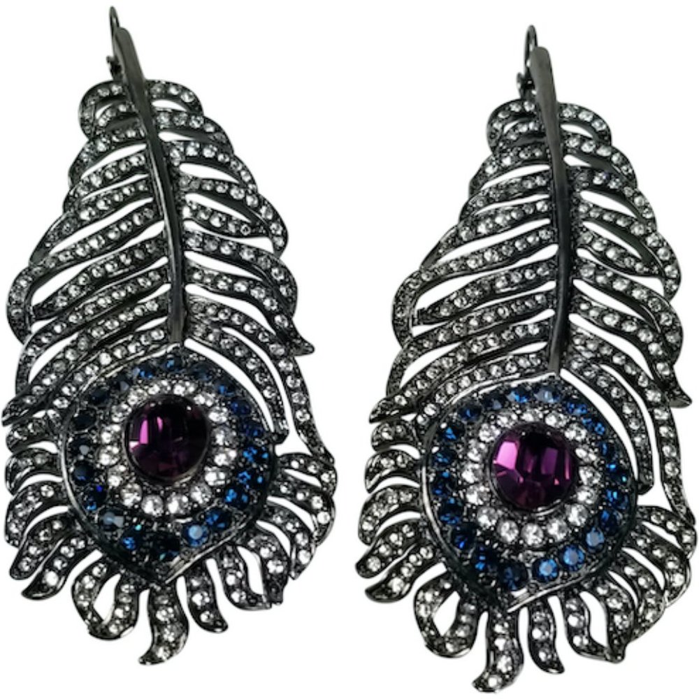 KENNETH JAY LANE, VINTAGE, CRYSTAL FEATHER EARRING